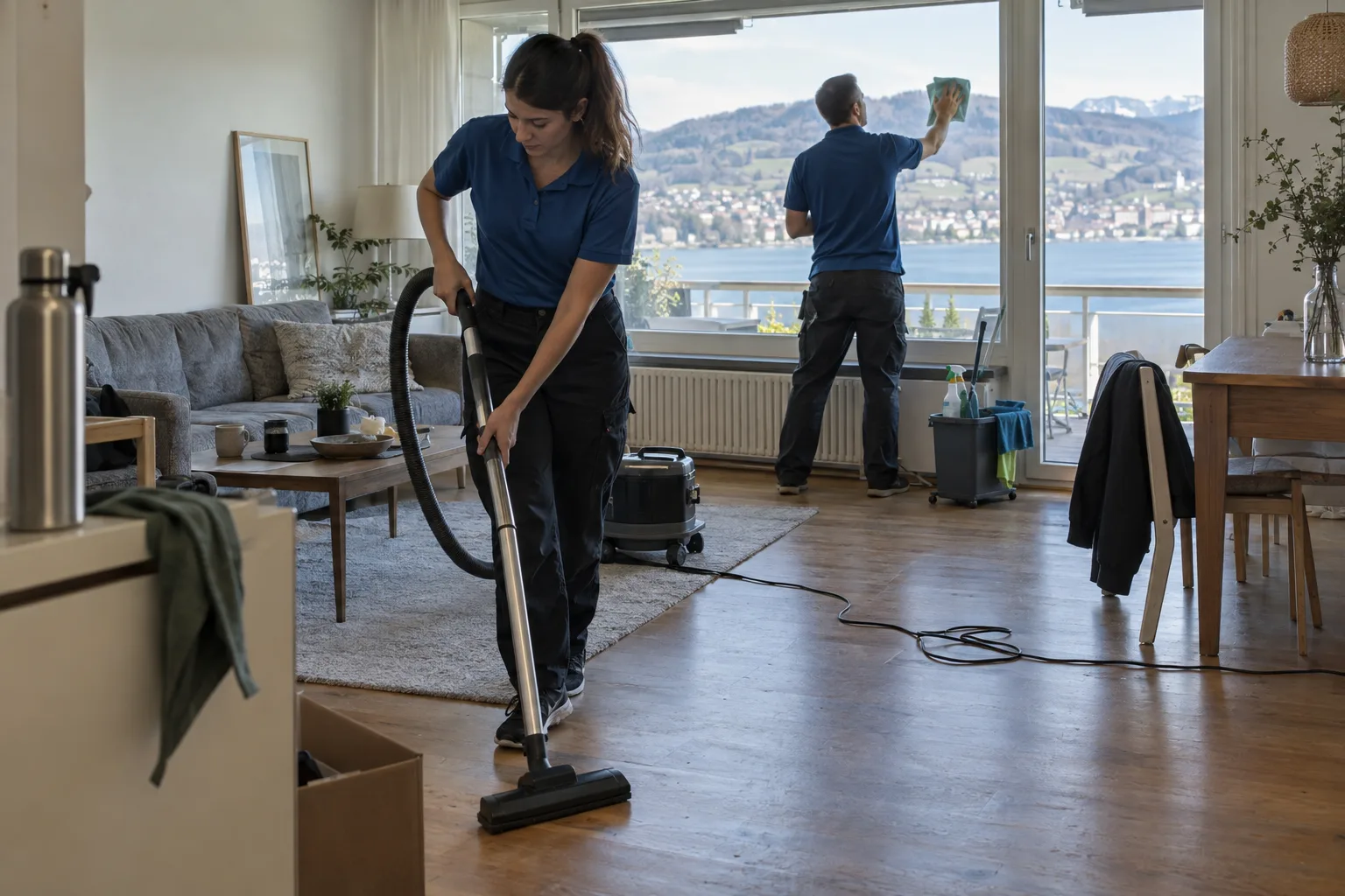 Reinigungsteam bei einem Einsatz in einer Schweizer Wohnung